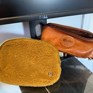Brown Leather and Fleece Pouches
